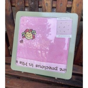 Pink Embroidery baby blanket 27X27 In a Tin box “We Are Precious In His Sight”